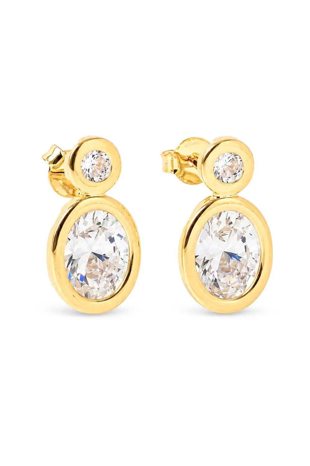 Brinco Duas Zircônias com Banho em Ouro 18k