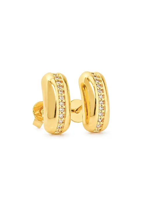 Brinco Fio Elo Cravejado com Banho em Ouro 18k