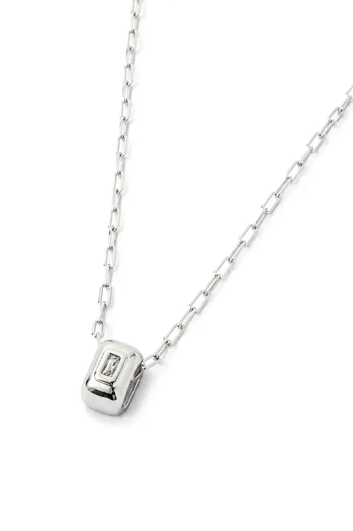 Colar Elo Quadrado de Zircônia com Banho em Ródio Branco