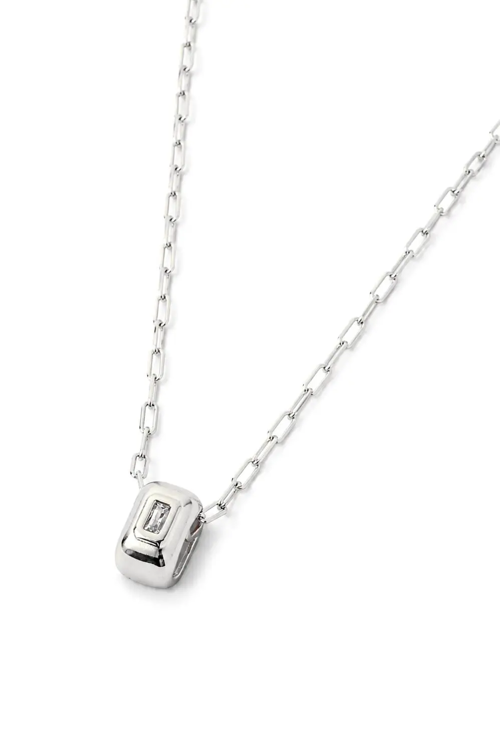 Colar Elo Quadrado de Zircônia com Banho em Ródio Branco