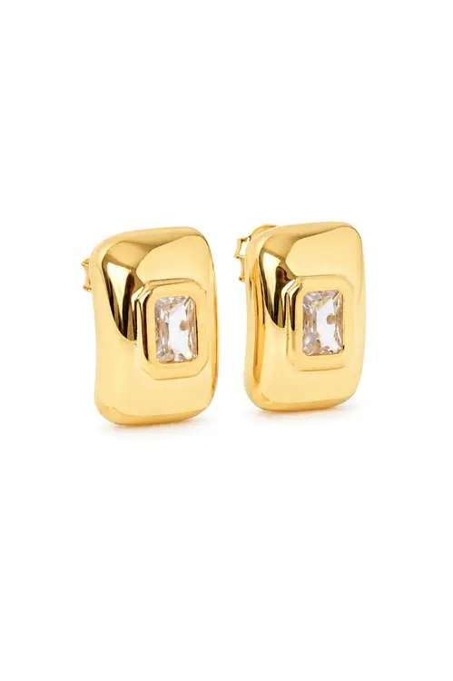 Brinco Quadrado de Zircônia com Banho em Ouro 18k