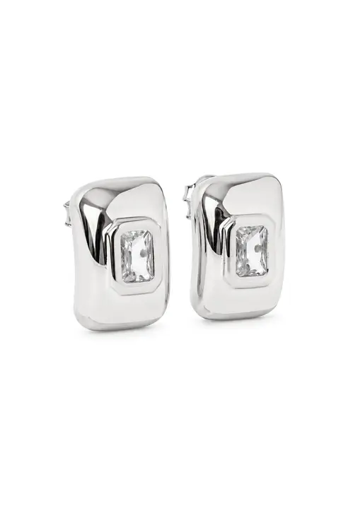 Brinco Quadrado de Zircônia com Banho em Ródio Branco
