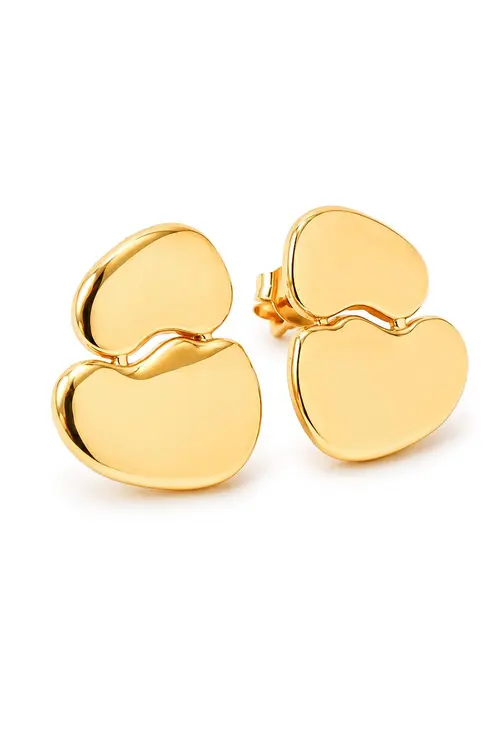 Brinco Duplo Orgânico Liso com Banho em Ouro 18k