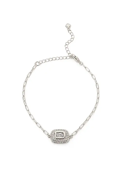 Pulseira Retrô Cravejada com Banho em Ródio Branco