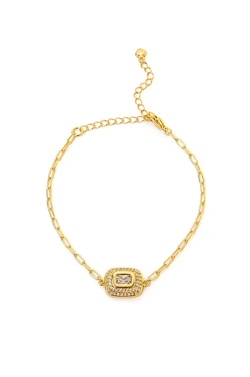 Pulseira Retrô Cravejada com Banho em Ouro 18k