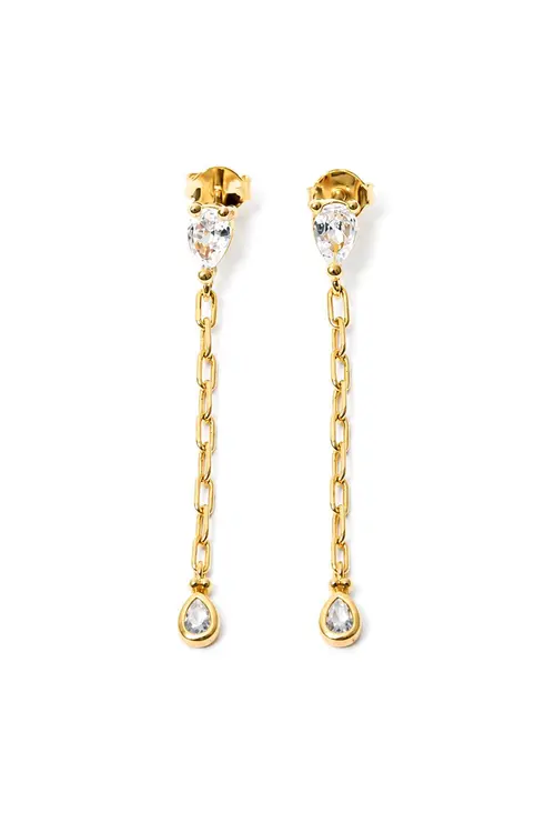 Brinco Gota de Corrente com Banho em Ouro 18k