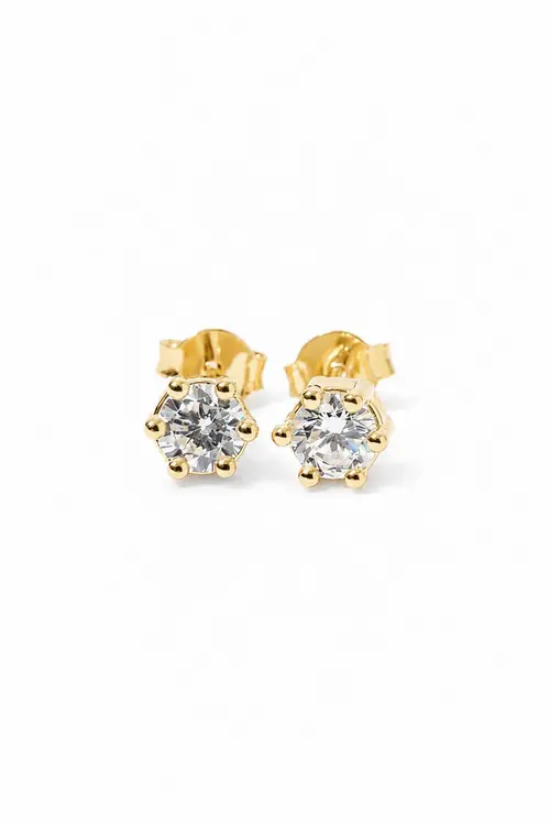 Brinco Ponto de Luz 5mm - 6 Garras com Banho em Ouro 18k