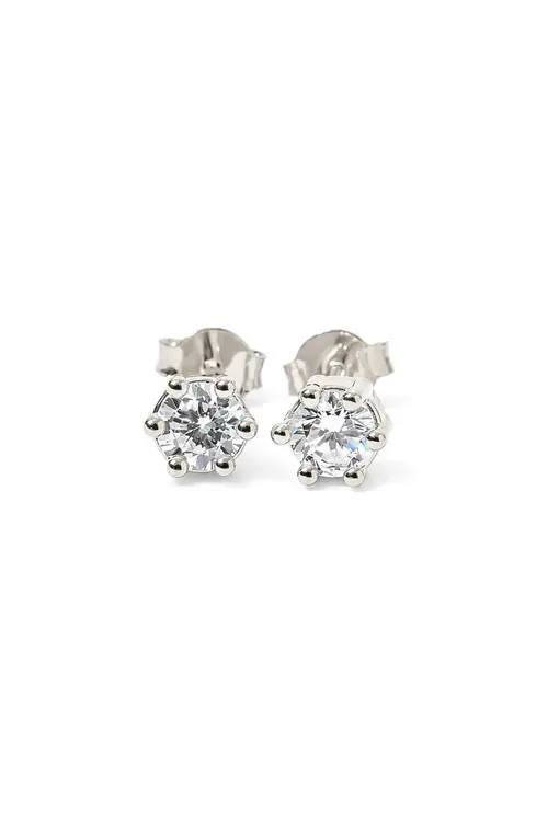 Brinco Ponto de Luz 5mm - 6 Garras com Banho em Ródio Branco