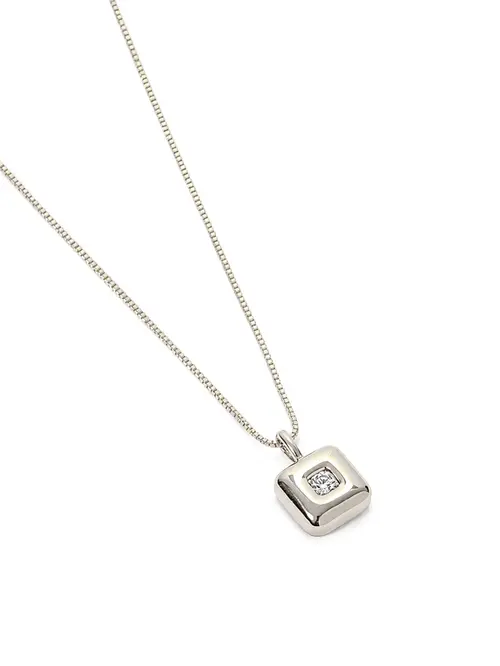 Colar Quadrado com Zircônia com Banho em Ródio Branco