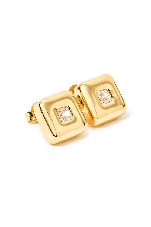 Brinco Quadrado com Zircônia com Banho em Ouro 18k
