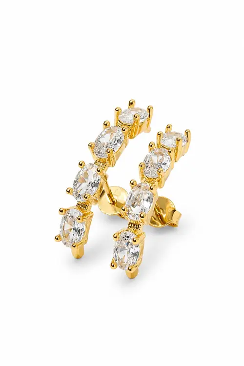 Brinco Ear Hook Quatro Zircônias com Banho em Ouro 18k