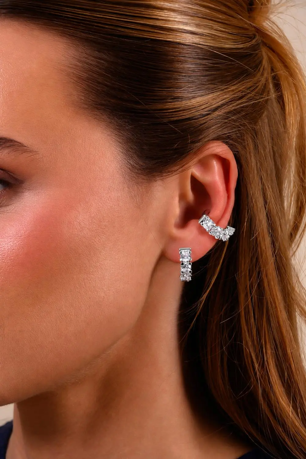 Piercing Fake Quatro Zircônias com Banho em Ródio Branco