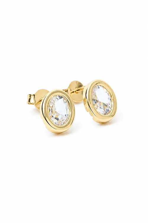 Brinco Oval de Zircônia com Banho em Ouro 18k