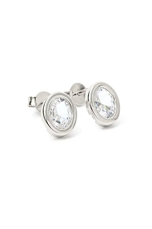 Brinco Oval de Zircônia com Banho em Ródio Branco
