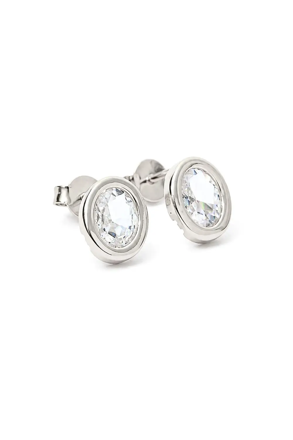 Brinco Oval de Zircônia com Banho em Ródio Branco