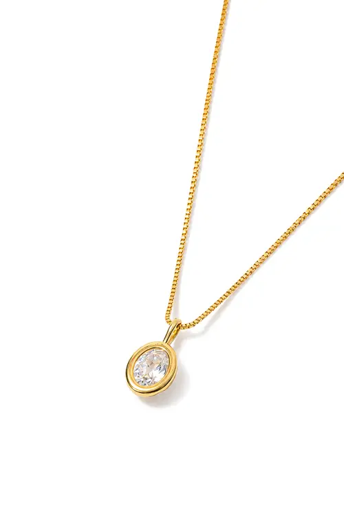 Colar Oval de Zircônia com Banho em Ouro 18k