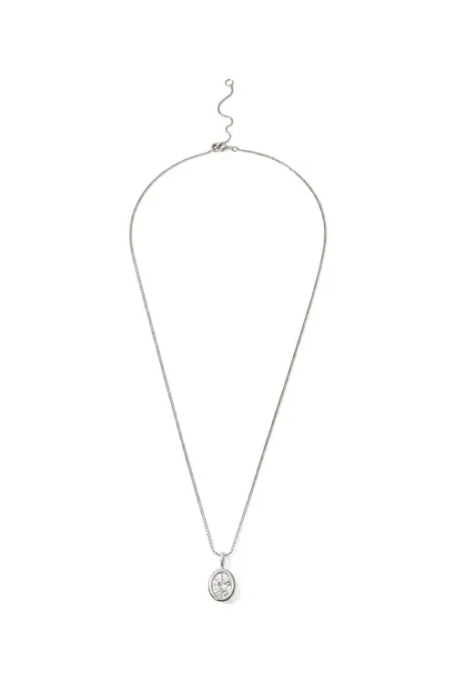 Colar Oval de Zircônia com Banho em Ródio Branco