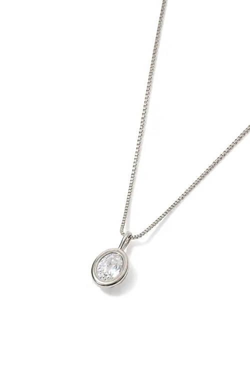 Colar Oval de Zircônia com Banho em Ródio Branco