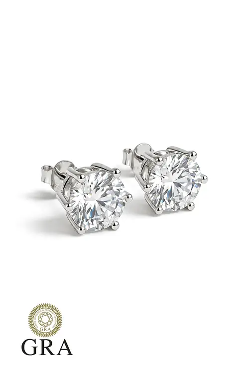 Brinco Ponto de Luz Moissanite 10mm em Prata 925 com Banho em Ródio Branco