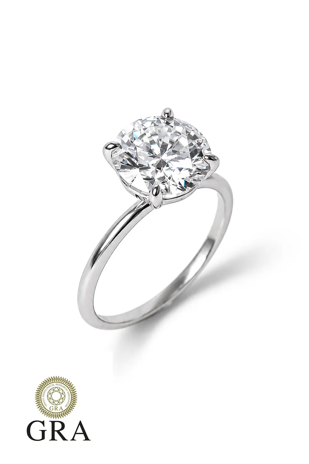 Anel Solitário Moissanite 10mm em Prata 925 com Banho em Ródio Branco