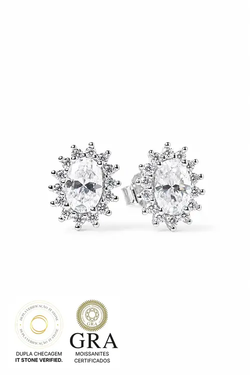 Brinco Moissanite Delicado 4/6mm em Prata 925 com Banho em Ródio Branco