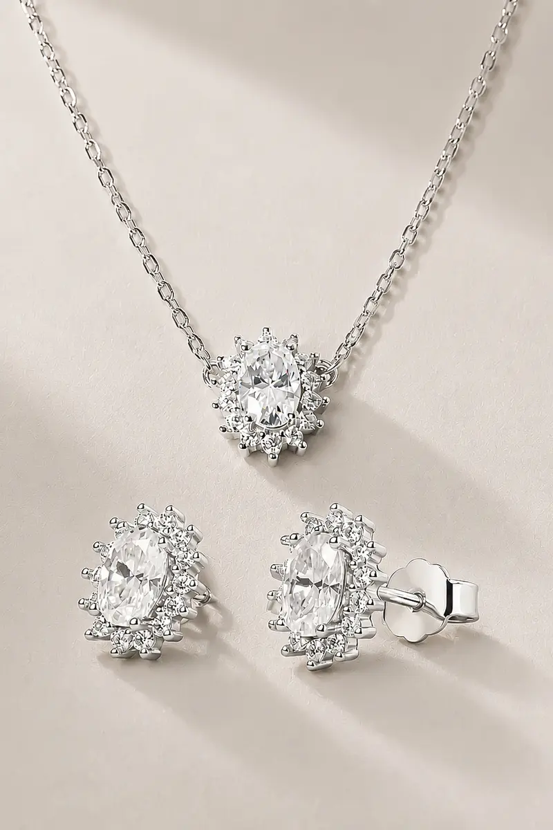 Colar Moissanite Delicado 4/6mm em Prata 925 com Banho em Ródio Branco