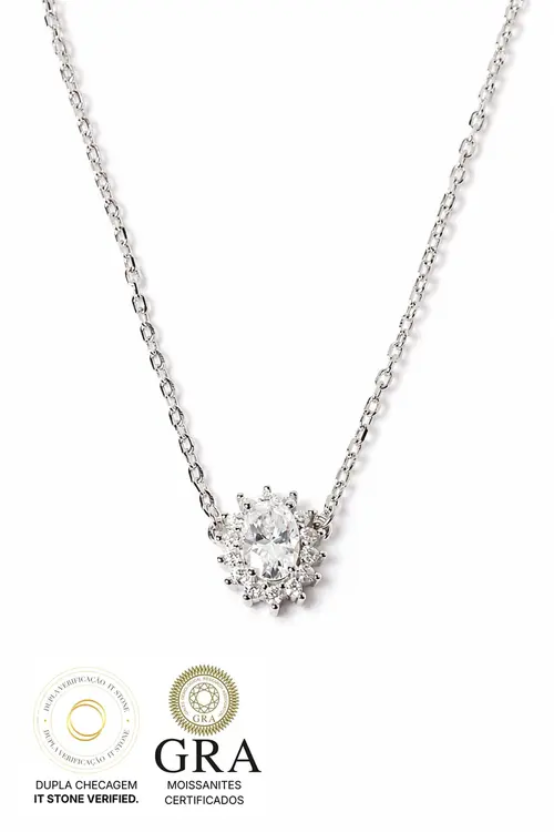 Colar Moissanite Delicado 4/6mm em Prata 925 com Banho em Ródio Branco