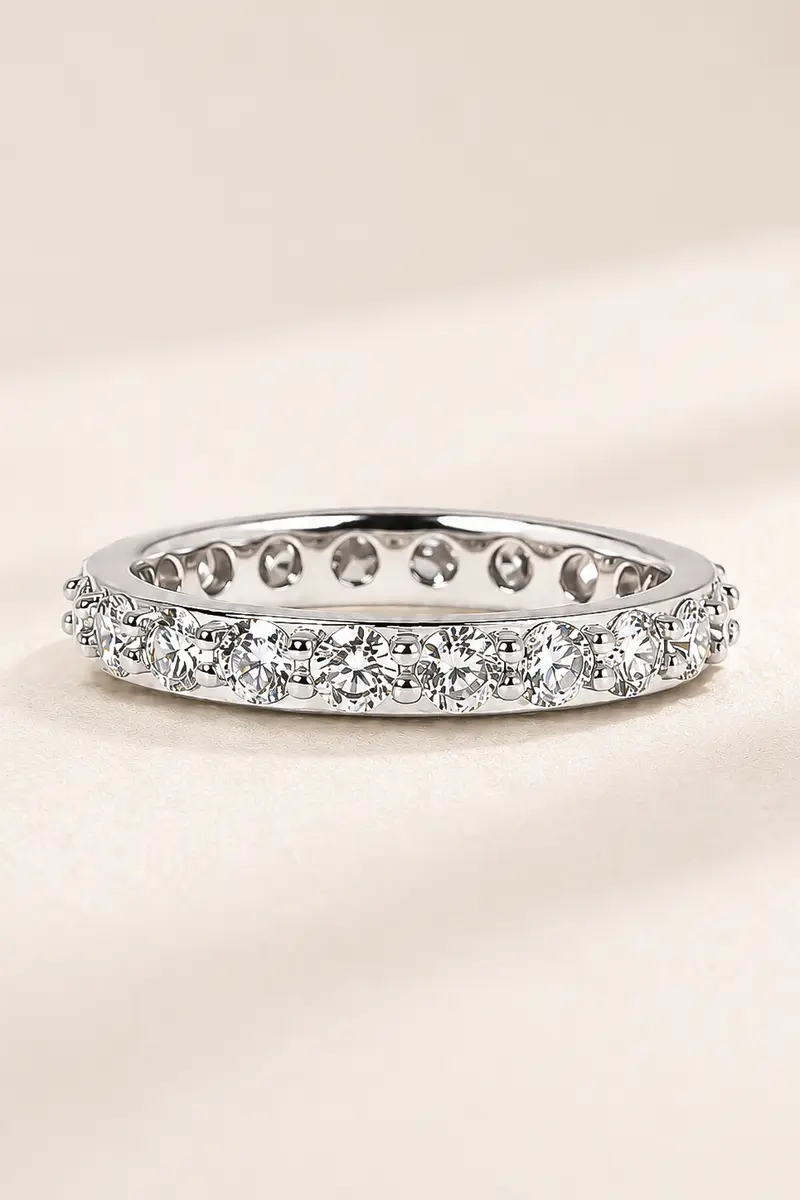 Anel Aliança Moissanite 3mm em Prata 925 com Banho em Ródio Branco