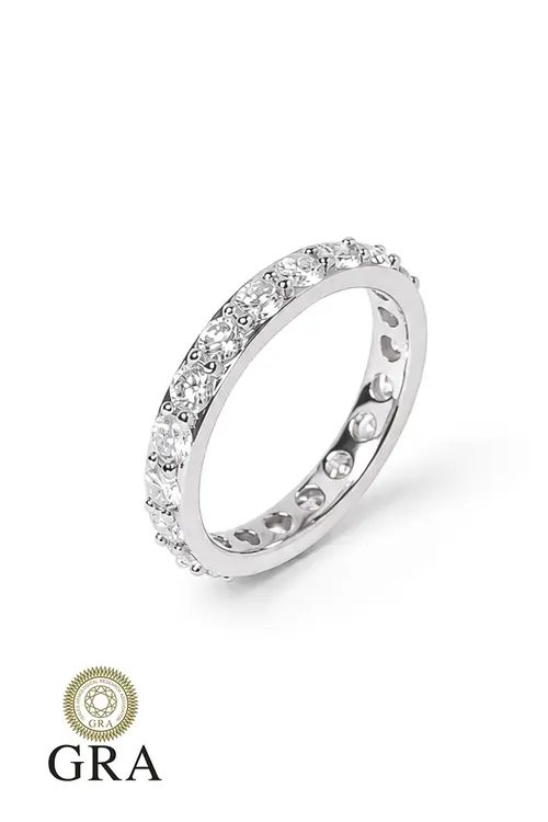 Anel Aliança Moissanite 3mm em Prata 925 com Banho em Ródio Branco