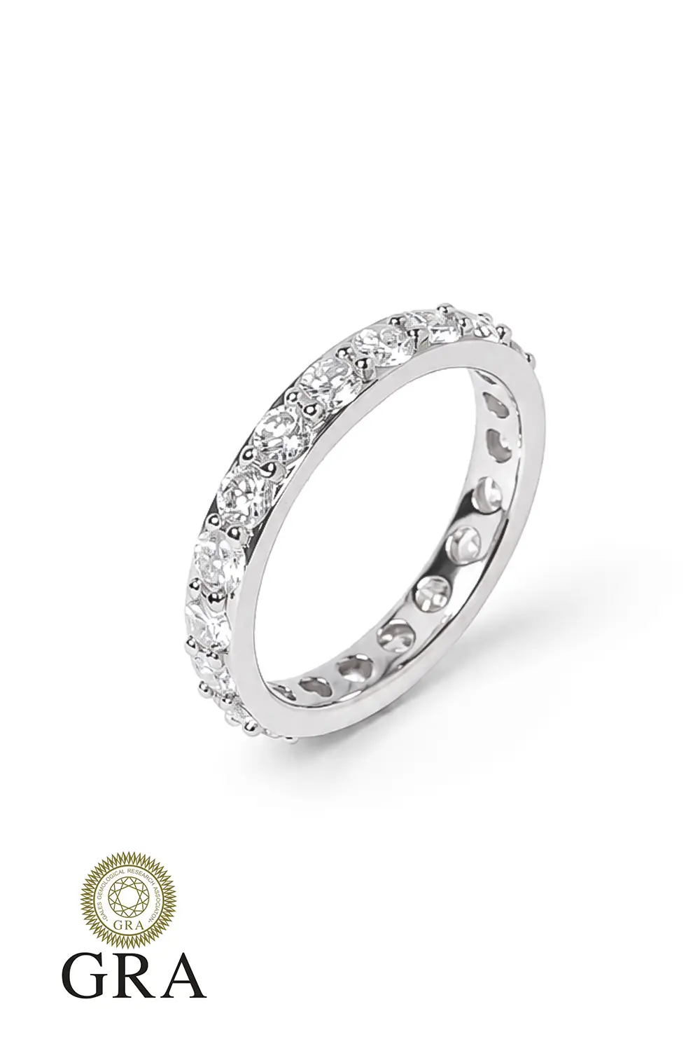 Anel Aliança Moissanite 3mm em Prata 925 com Banho em Ródio Branco