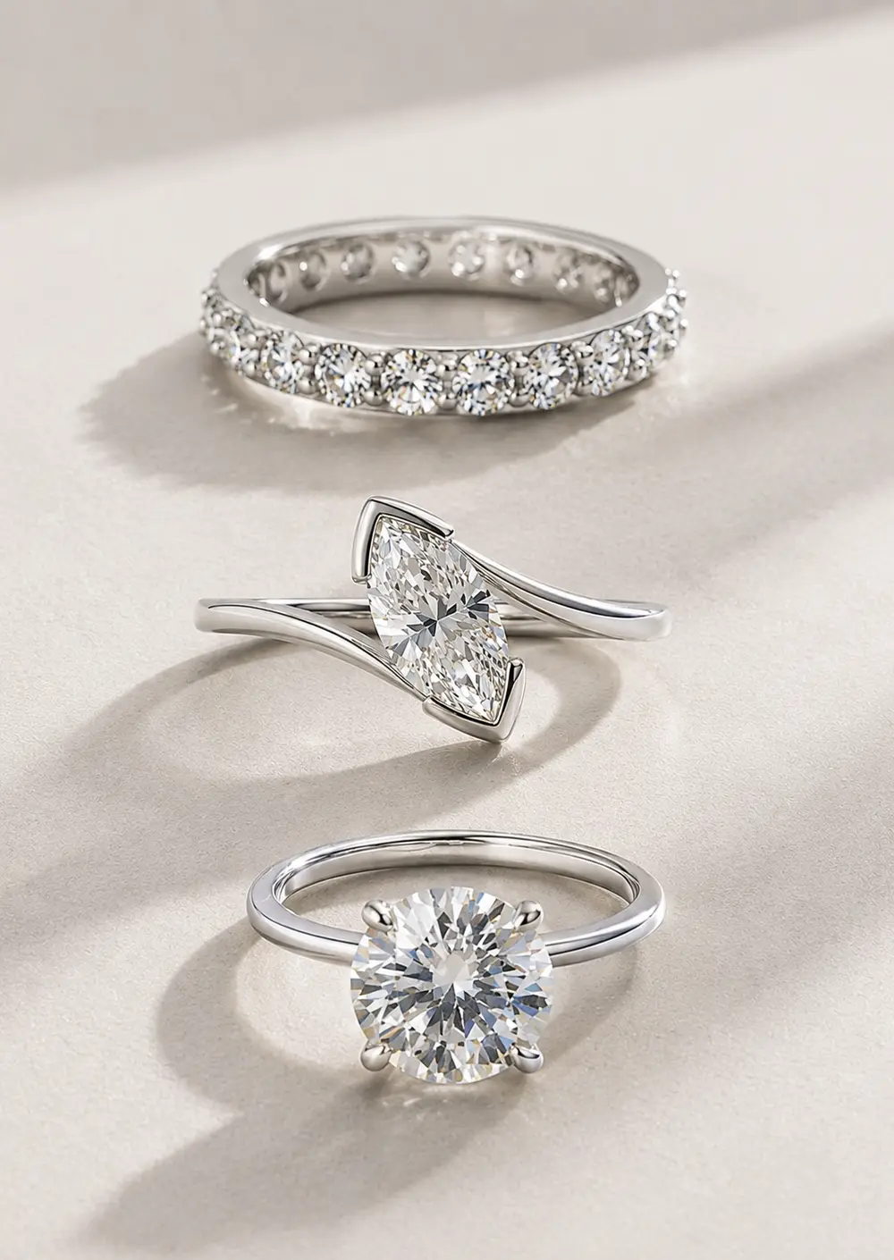 Anel Aliança Moissanite 3mm em Prata 925 com Banho em Ródio Branco