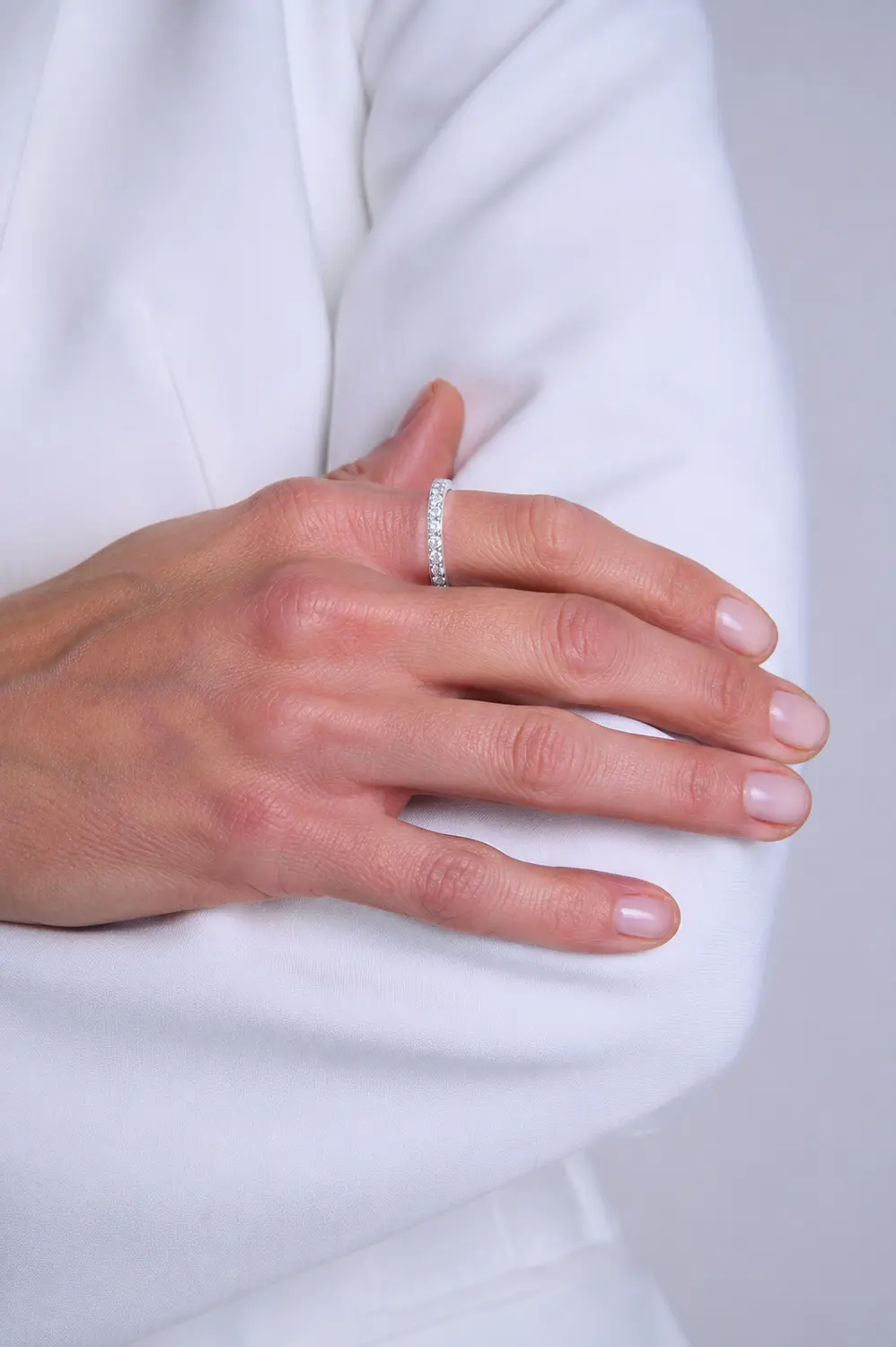 Anel Aliança Moissanite 3mm em Prata 925 com Banho em Ródio Branco
