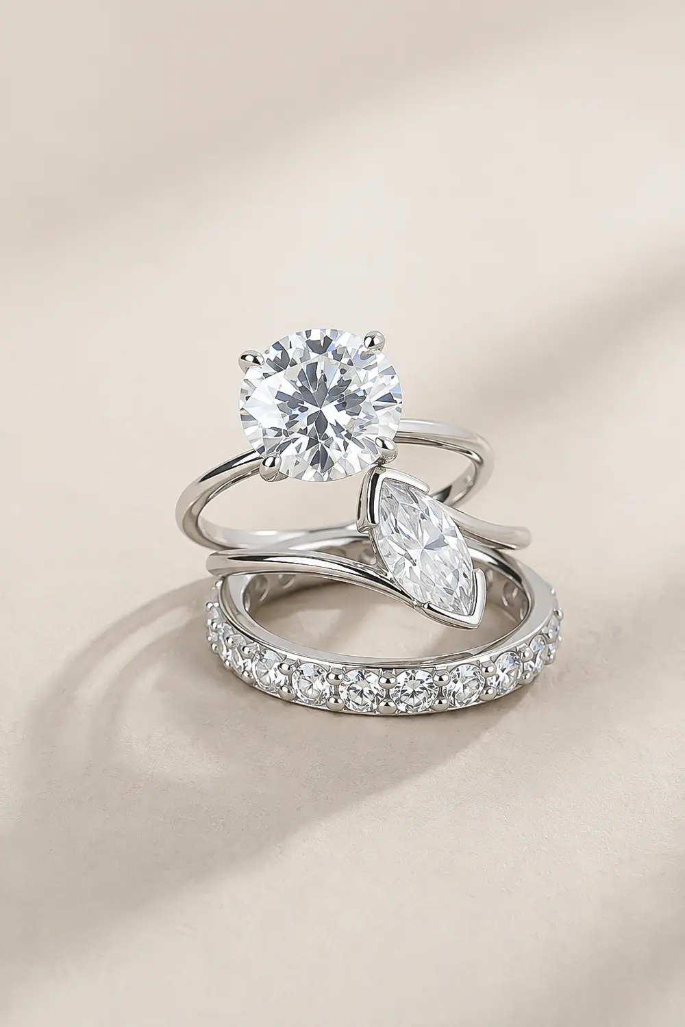 Anel Aliança Moissanite 3mm em Prata 925 com Banho em Ródio Branco