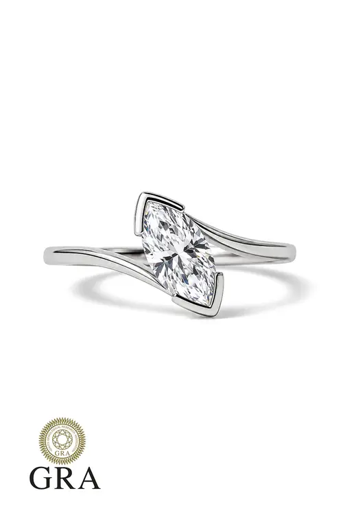 Anel Navete Moissanite 5/10mm em Prata 925 com Banho em Ródio Branco