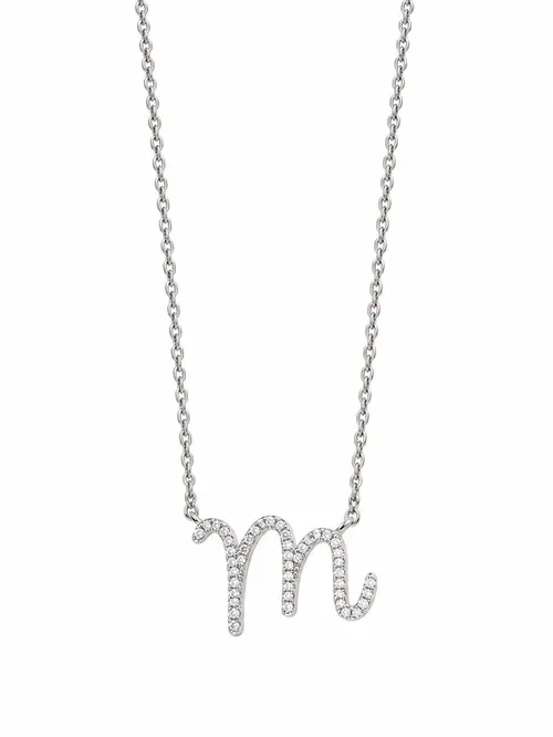 Colar de Letra na Prata 925 com Pedra de Moissanite com Banho em Ródio Branco