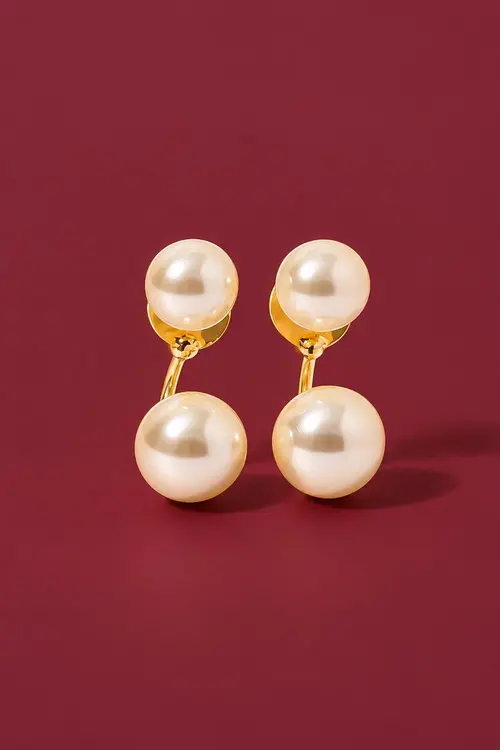 Brinco Duas Pérolas com Banho em Ouro 18k