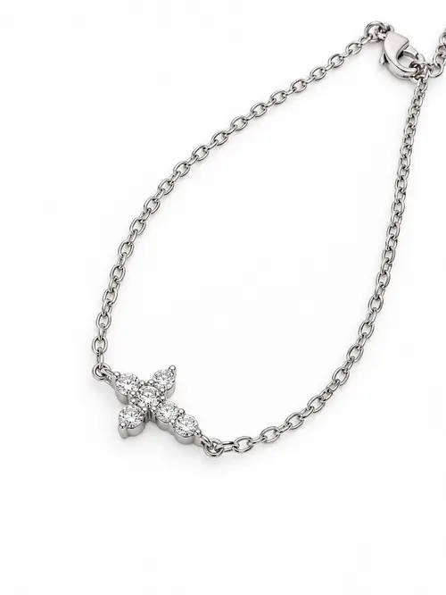 Pulseira Mini Cruz Cravejada com Banho em Ródio Branco