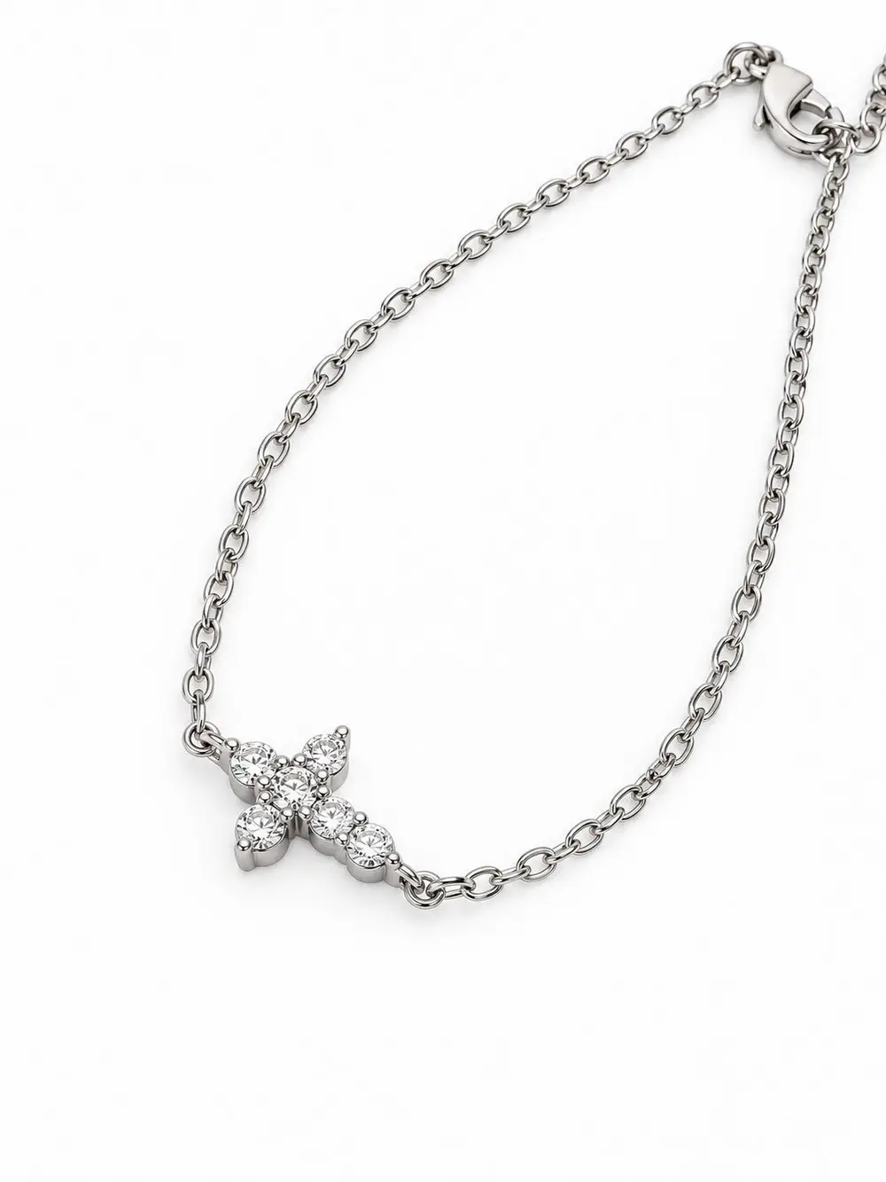 Pulseira Mini Cruz Cravejada com Banho em Ródio Branco
