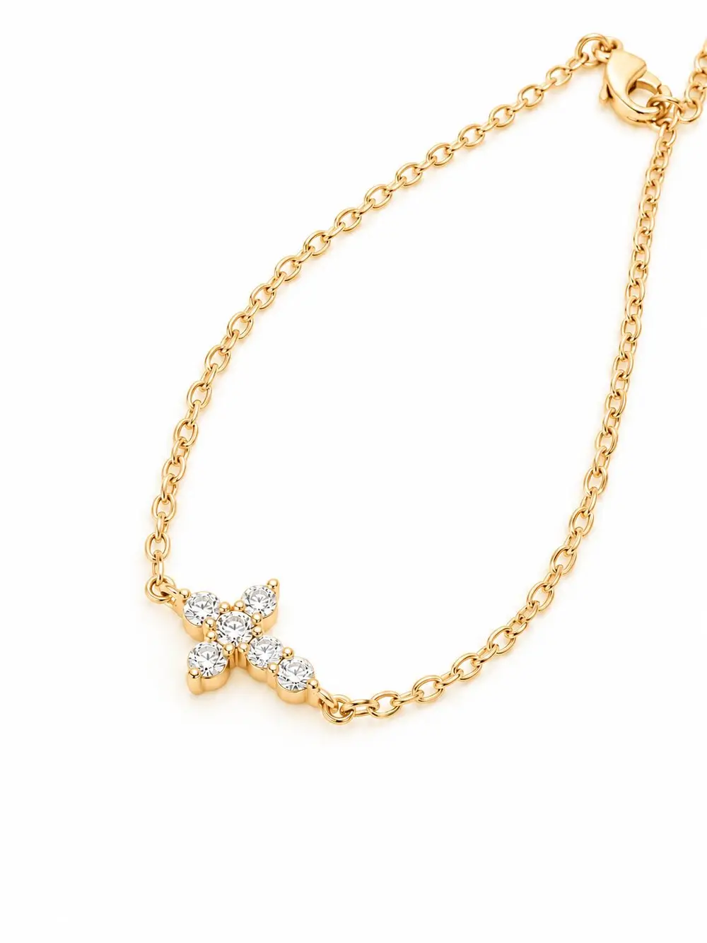 Pulseira Mini Cruz Cravejada com Banho em Ouro 18k