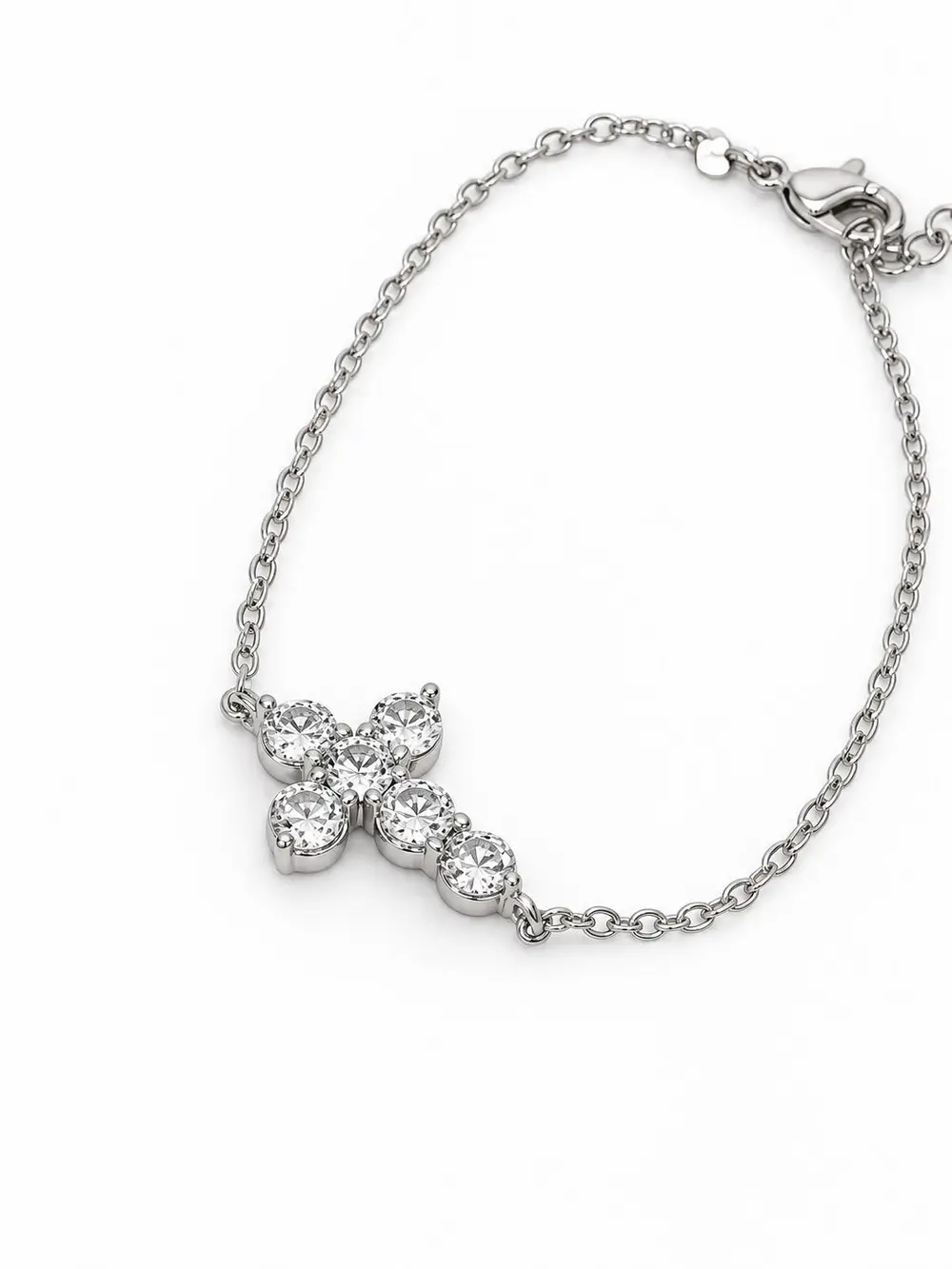 Pulseira Cruz Cravejada com Banho em Ródio Branco