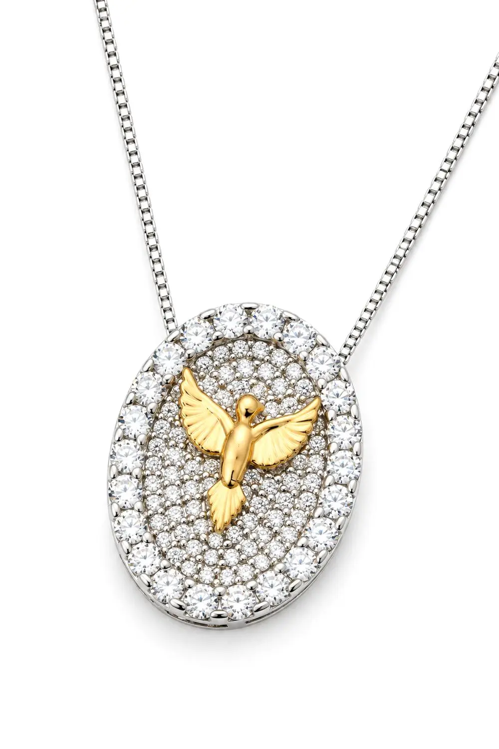 Colar Cravejado Espírito Santo no Ouro 18k com Banho em Ródio Branco