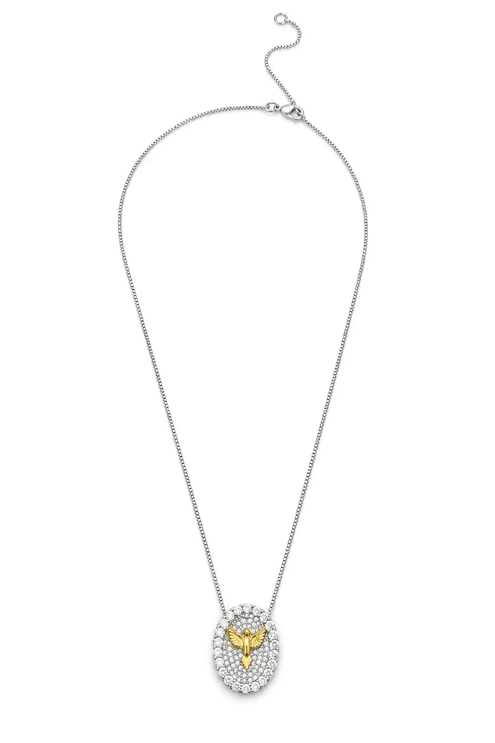 Colar Cravejado Espírito Santo no Ouro 18k com Banho em Ródio Branco