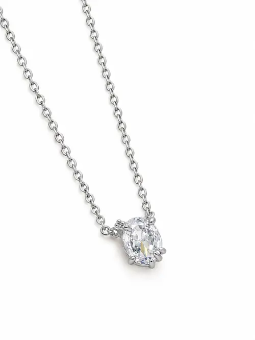 Colar Oval de Garra Delicada com Zircônia com Banho em Ródio Branco