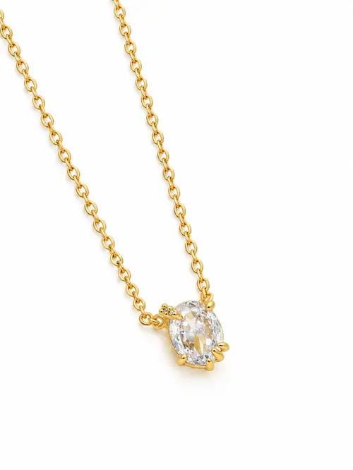 Colar Oval de Garra Delicada com Zircônia com Banho em Ouro 18k