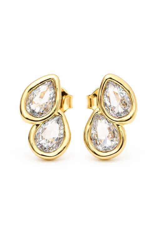 Brinco Duas Gotas Juntas com Banho em Ouro 18k