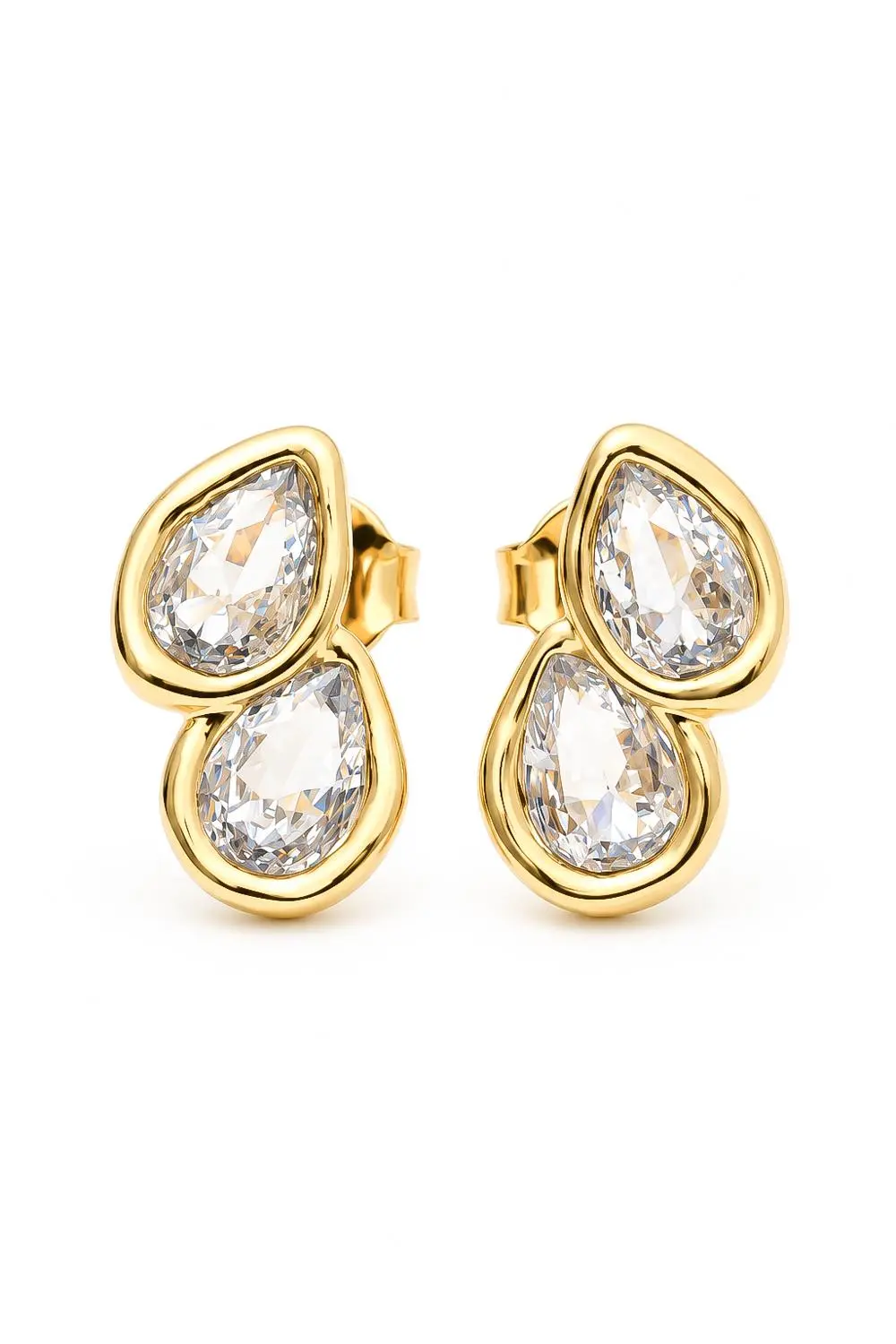 Brinco Duas Gotas Juntas com Banho em Ouro 18k