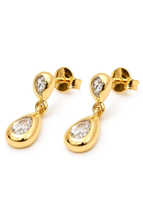 Brinco Gota Articulada com Banho em Ouro 18k