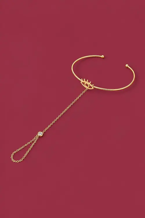 Pulseira de Mão Olhinho e Bracelete com Banho em Ouro 18k