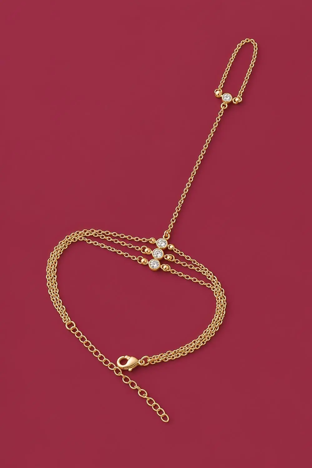 Pulseira de Mão Tripla Zircônia com Banho em Ouro 18k