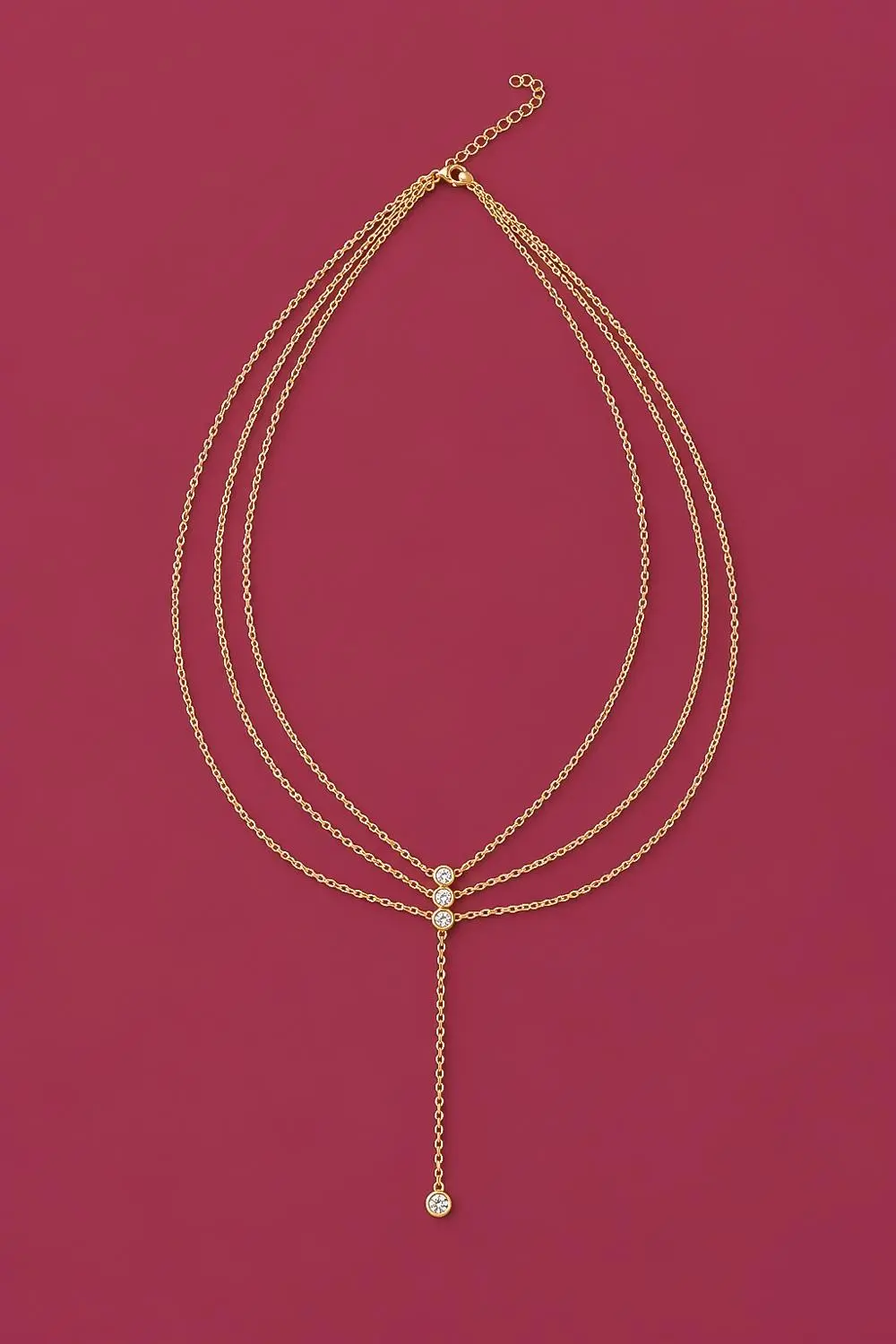 Colar Triplo de Zircônia com Banho em Ouro 18k